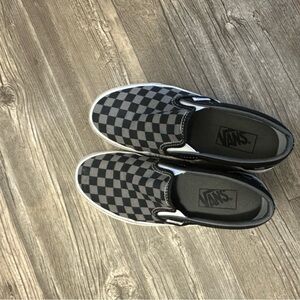 Vans Men's Black and Gray Checkered Slip-On Sneakers